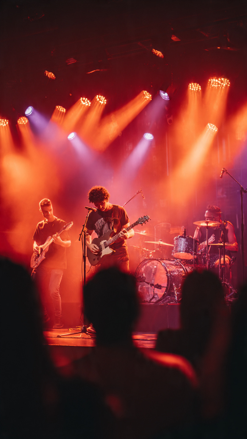 Banda em um palco tocando